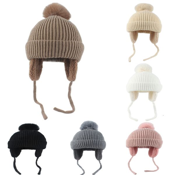 Berretto/berretto da cranio cappello invernale pompom ragazzo ragazzo ragazza warmmer earflap berretto morbido cappelli all'uncinetto in cofano berretti per fodera in pile 1-6 anni 230814