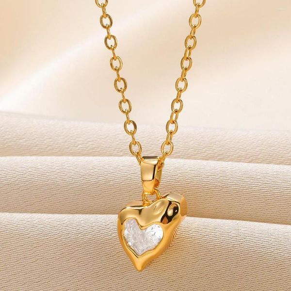 Подвесные ожерелья Dainty White Ownestone Heart Collece Женщины девочка медные украшения золото золото романтические подарки любителя