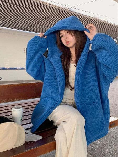 Hoodies femininos estilo coreano Autumn Winter Blue Capeled Capelie Trend Hoodie Coleting Jackets para