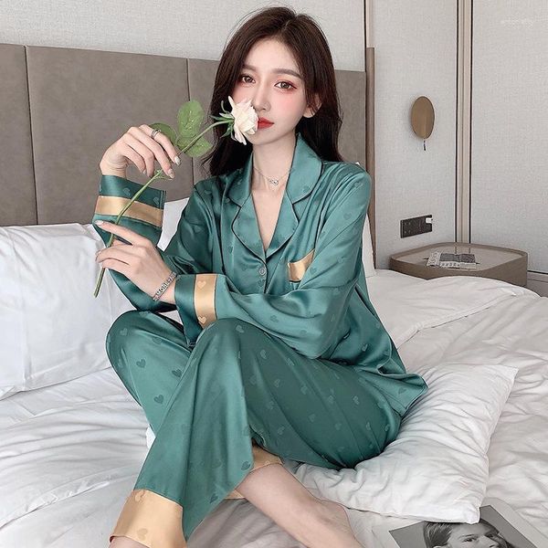 Frauen Nachtwäsche Qweek Satin Designer Kleidung Frauen Luxus -Strickjacken Pyjama Sommer 2 -teilige Set Hosen Anzüge grünes goldenes Nacht