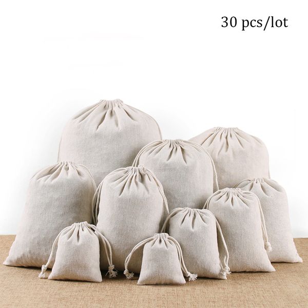 Sacos de armazenamento 30pcs/lote de algodão orgânico Sacos de armazenamento de cordão de algodão biodegradável Bolsa de granel ecológica para alimentos reutilizáveis ​​Organizar sacos de poeira 230814