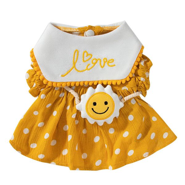 Hundebekleidung Sonnenblume Kleid Haustier Kleidung Hunde Süßes Smiley Kleidung Kostüm Dot Druck französischer Bulldogcute Sommer Yollow Girl Maskottas 230814