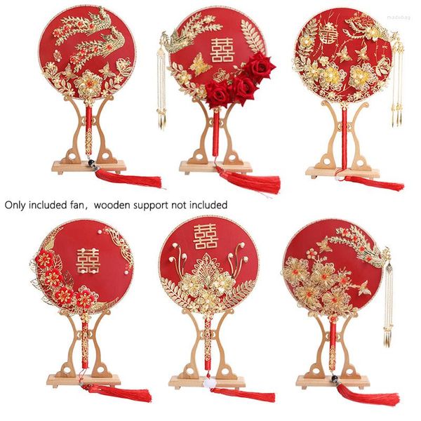 Dekorative Figuren 1PCS Chinesische klassische Quaste Handheld Rundlüfter für Hochzeit Braut Craft Plogrells Requisiten Dekor (ohne Holzbasis)