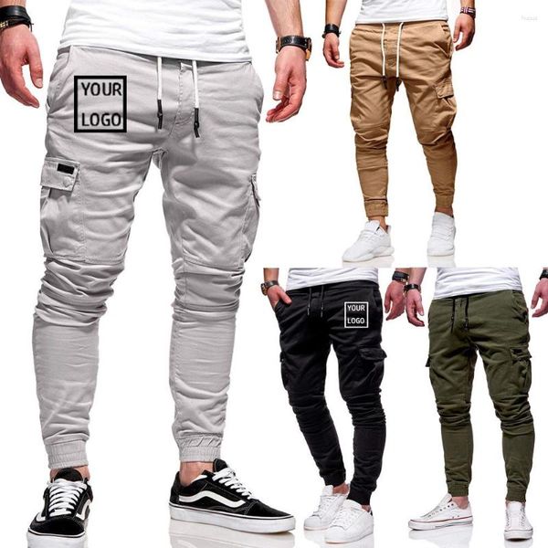 Pantaloni da uomo Custom Wholesale appartenga al tuo logo elegante molla Spring Cargo Black Slim Fit Jogger con tasche laterali