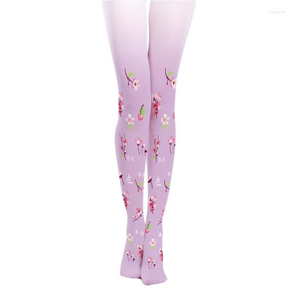 Frauen Socken 2023 Medien de Mujer Strumpfhosen Polyester Strumpfhosen weibliche Pflaumenkirschdruckstrümpfe Mode war dünner Samt sexy