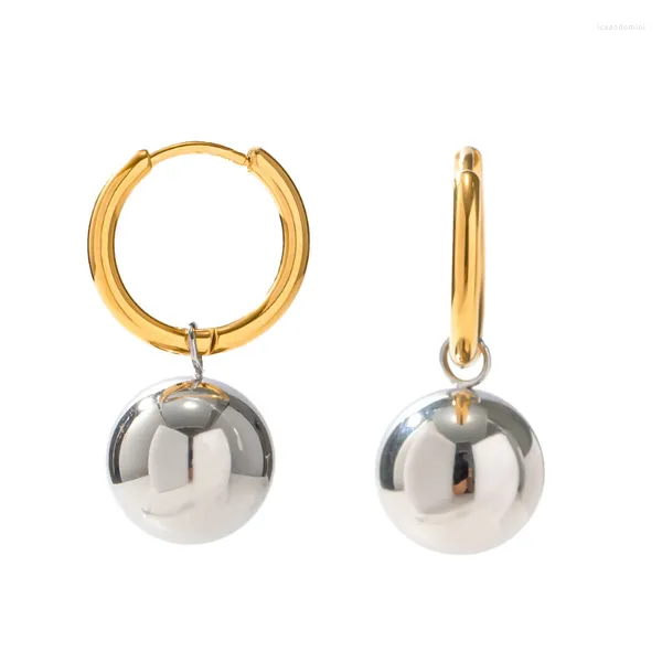 Brincos de argola Allme Hip Hop Silver Metallic Ball for Women 18K Gold Bated Titanium Steel Non manchere jóias de festas