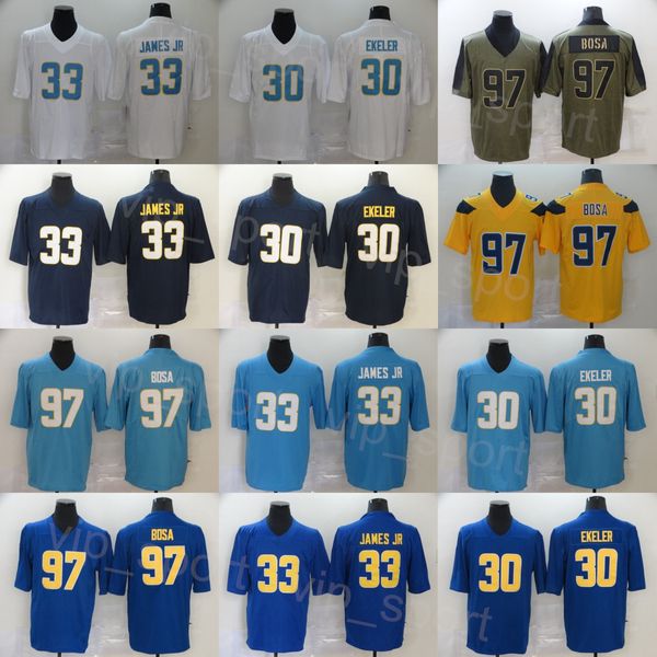 Mans Fußball 30 Austin Ekeler Trikot 33 Derwin James Jr 97 Joey Bosa Grey Blue Blue White Army Grüne Lila Team genähtes Dampffarbe für Sportfans Uniform