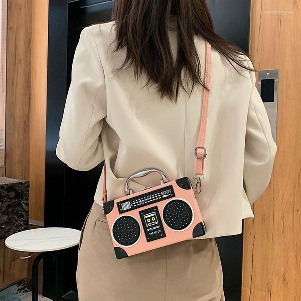 Bolsas de noite Retro Radio Box Style Pu Leather Ladies Bankbag Bolsa Bolsa Cadeia Purse