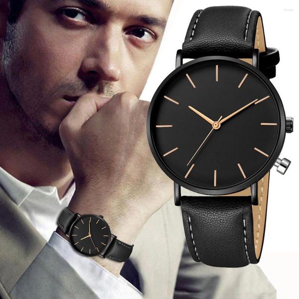 Avanços de pulso relógio simples para homens 2023 moda Black Rose Gold Men's Quartz Leather Watch Band Bandy Business Elegant recho