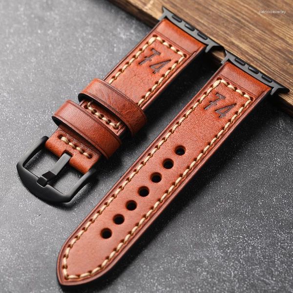 Watch Bands El yapımı kafa deri izleme bandı Apple için kabartmalı harflerle 49mm 45mm 44mm Ultra 8/7 Erkek Sebze Bracele