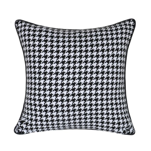 Pillow Case moderne schwarze weiße Weißhundtooth gewebte Jacquard Home Throw Cushion Cover Dekorative Quadratkissen Case 18x18inch Verkauf von Stücken 230814