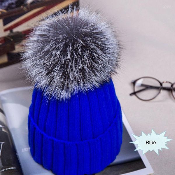 Mützen großer Ball Damen Hut Winter 15 cm Fell Pom Strick Beanie Ski Cap Bobble Hair Solid Women Erwachsener