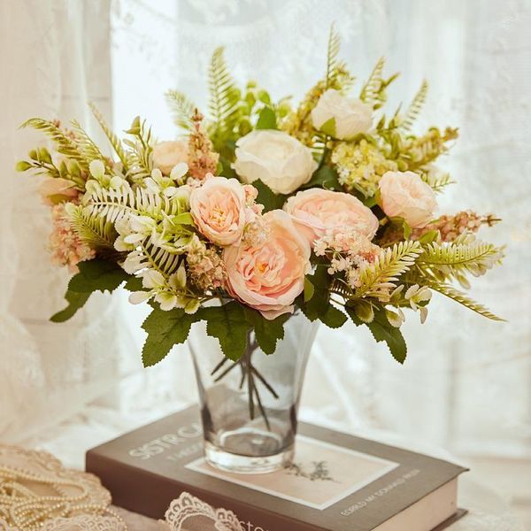 Dekoratif çiçekler ipek gül lavanta yapay ev sonbahar dekorasyon yüksek kaliteli düğün gelin buket lüks sahte çiçek aranjman