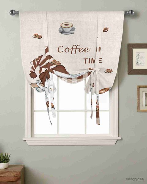 Vorhang Kaffee Zwerg Kaffeebohnen Vorhänge für Wohnzimmer Schlafzimmer moderne Binde Fenster Vorhang Küche Kurzer Vorhang R230815