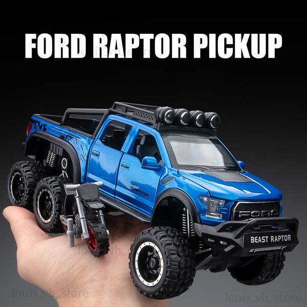 1 28 FORD Raptor F150 Big Wheel Loy Diecast Car Modelo com Light Light Pull Back Toys para Ldren Natal Presentes T230815