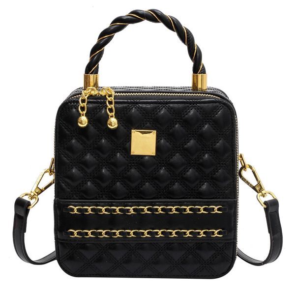 Saco quadrado pequeno e elegante de luxo e moda para mulheres, designer de bolsa diagonal em preto e branco, bolsa de ombro simples e versátil