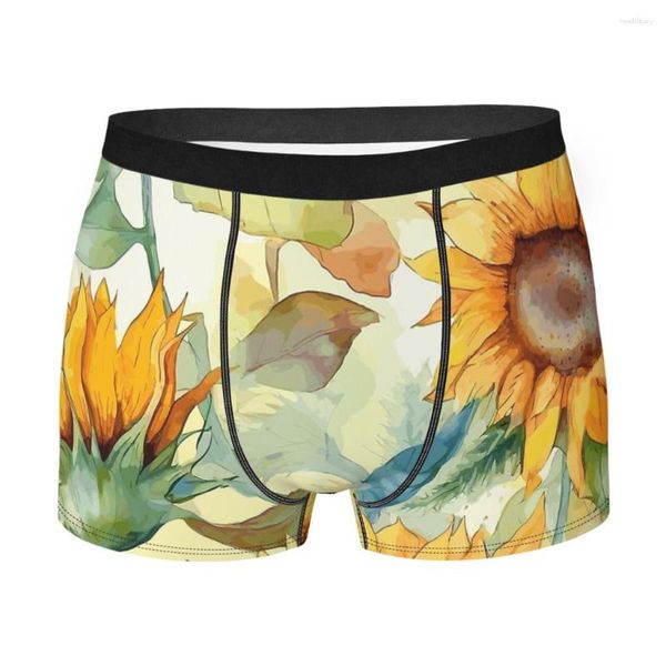 Unterhosen skurriler Aquarell Sonnenblumen in Bloom Man's Boxer Shorts Loyal und stolze Blume atmungsaktive kreative Unterwäsche Hochqualität