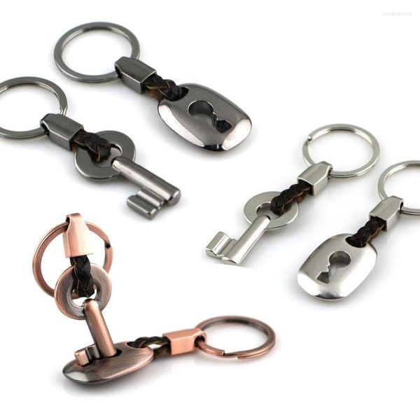 Tornari 10PAIRS/Lot Creative Fashion Coppia di cuoio Chiave Chain Ring Keyring FOB Lock's Valentine's Present