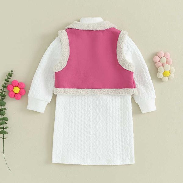 Mädchen Kleider 4-7 Jahre Baby Mädchen Kleidung Set Einfarbig Rollkragen Langarm Strickkleid Herbst Polar Fleece Weste Outfits Kinder Anzug