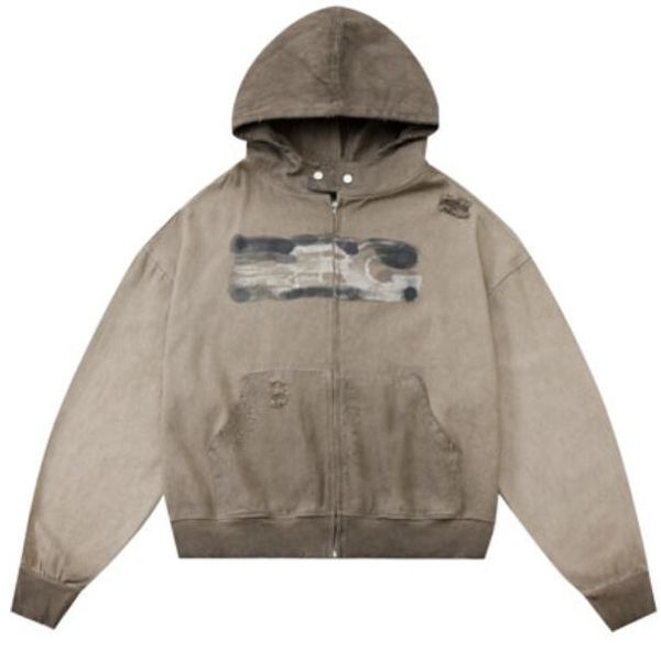 Vintage Reißverschluss Hoodies Mantel Streetwear Hip Hop Distressed Reißverschluss gewaschene Kapuze -Sweatshirt Mode -Baumwoll -Hoodie