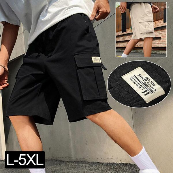 Calça masculina cargo shorts masculinos de verão de algodão casual calça calças de joelho na altura do joelho homens jogadores de moletom de streetwear l-5xl