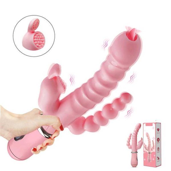 Massaggiatore giocattolo sessuale 3 in 1 Doppia penetrazione G Spot vibratore Stimolatore clitorideo Vagina anale Masturbatori dildo per donne Coppia adulta 18