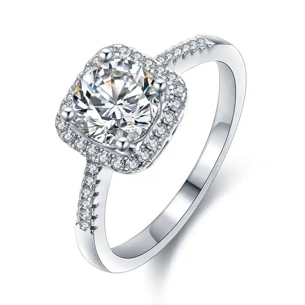 925 anéis de diamante de casamento de prata esterlina, anéis de moissanita cortados de almofada 2 anel de noivado de almofada CT Anéis femininos