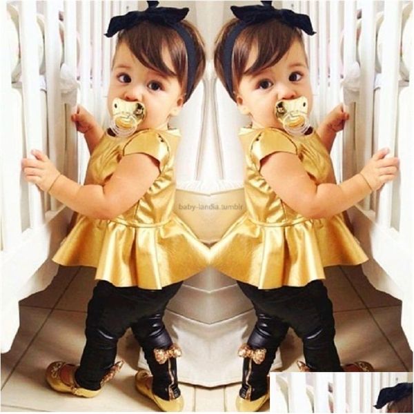 Set di abbigliamento Gold Girls Vestiti per bambina T-shirt Leggings Fashion Bilni Dresser Abita