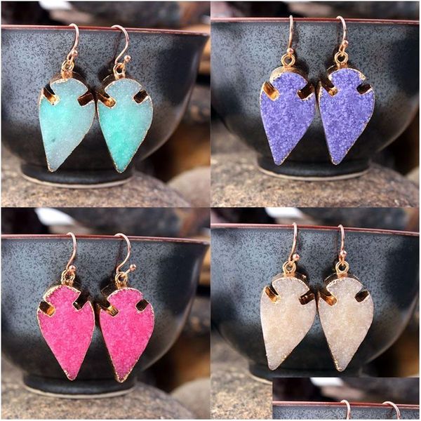 Dangle Kronleuchter trendiger Schmuckfrau antike Gold gefüllt Druy Ohrringe Mode 5 Farben Druzy Arrow Hoop Ohrring Drop Lieferung Dhegl