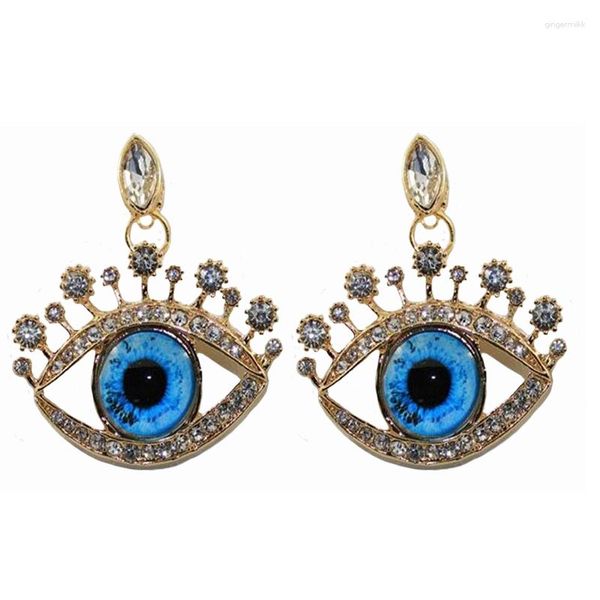 Brincos de bandos de bloqueio lindos grandes olhos azuis barrocos de moda europeia shinestones coletas jóias de brinco chiques