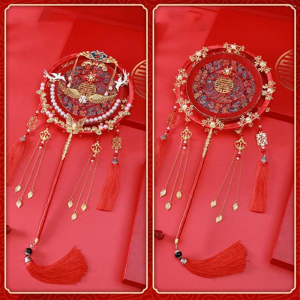 Dekorative Figuren Vintage Chinesische Hochzeitsrunde Fans Festlichkeit helles goldener rotes Braut Fan für personalisiertes Cosplay -Geschenk