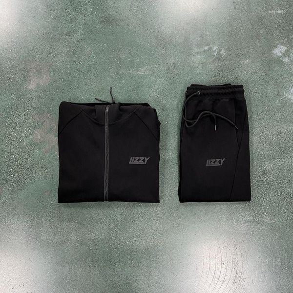Мужские спортивные костюмы Lizzy Tech Set Black Zipper Coolie подходит для оригинального дизайна качественная толстовка и Steathant Street Wear