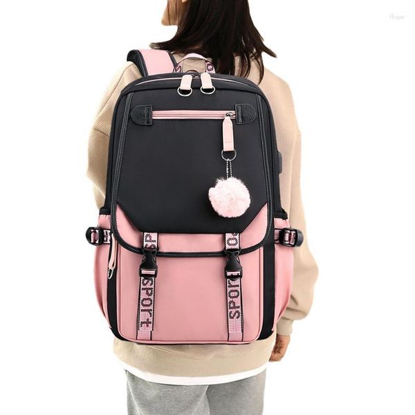 Bolsas de armazenamento Backpack Backpack School feminino com porto USB para suprimentos 27L Bag Campus Leisure