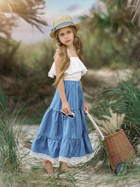 Mädchenkleider 5Sets/Los Kinder für Mädchen Kleidung Bogen Spitze Spitze Kleid Sommer Ärmel und Kinder Ballkleid 2-teiliger Set