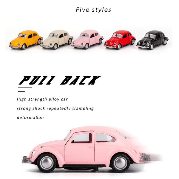 Diecast Modelo 1 36 Retro Vintage Besouro Pull Back Car Brinquedo para Crianças Decoração de Presente Figuras Cute Miniaturas 230815