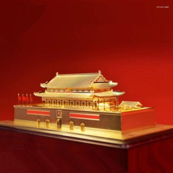 Estatuetas decorativas Tiananmen Chinese Antigo Modelo de Construção de Copper Metal Original Janela de escritório Office Display Crafts