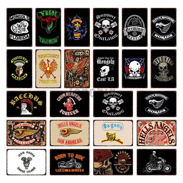 MOTOCYCLY CLUB CLUBE VINTAGE TIN SIGN PLACA MOTORAÇÃO PLACA DE MONTAGEM SKELETON SKURL METAL METAL PLACA Decoração Decoração de parede Decoração de garagem Pub Man Cave Decoração Home 30x20cm W01