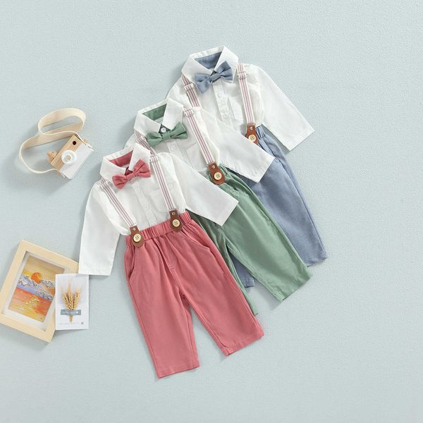 Комплекты одежды для маленьких мальчиков: рубашка, комбинезон, штаны, галстук-бабочка, регулируемые ремни, эластичная талия, весенняя одежда в джентльменском стиле, От 0 до 3 лет