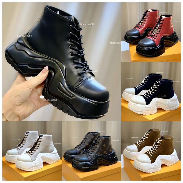 Archlight Plateau-Stiefelette, Designer-Damenmarken-Stiefel, Wildleder-Kalbsleder, Luxus-Desert-Stiefel, schwarze Gummi-Außensohle, bequeme, dicke Sohle, modische Stiefel