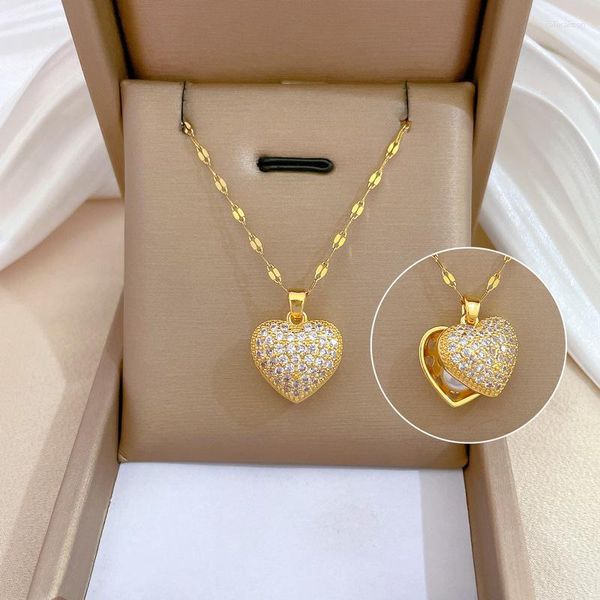 Colares pendentes Moda Moda Hold Heart Charel Colar de casca real Pérola de ouro real Jóias de aço inoxidável
