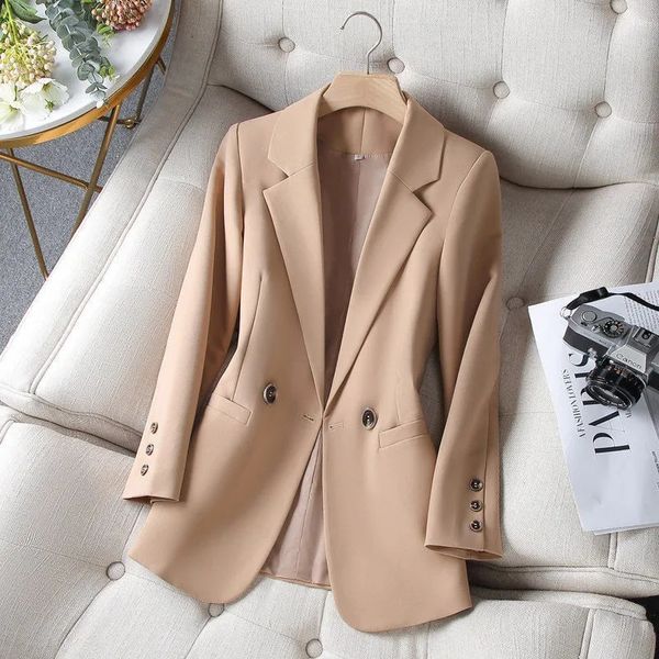 Feminino feminino blazers feminino blazer blazer vintage entalhado colar bolso de outono de outono office office duplo feminina casual casual casaco 230815