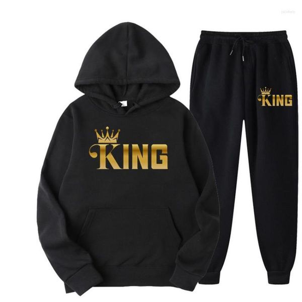 Erkek Hoodies King Trachsuit Erkekler Kalın Yüksek Kaliteli Pantolon Setler 2 Parça Çalışma Kadın Sweatshirt Sport Joggers Sweatpants Suit