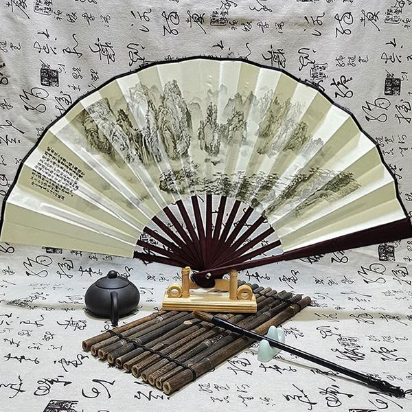 Estatuetas decorativas 1pc Retro dobrável ventilador de seda chineses homens de bolso de bolso de bambu manuse