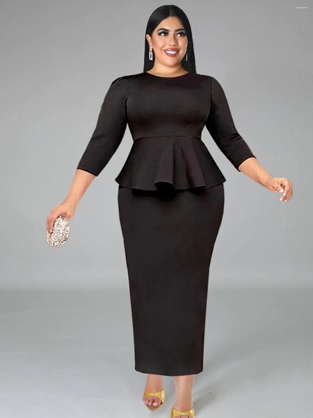 Plus -Size -Kleider Ontinva Peplum für Frauen 3xl 4xl O Hals 3/4 Ärmeln hohe Taille Rüschen Bürokirche Party Knöchellänge Outfits