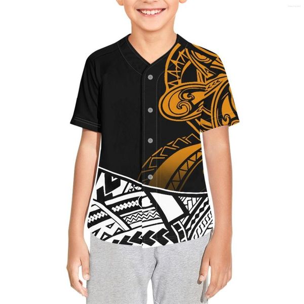 Herren lässige Hemden Polynesischer Stammes Hawaiian Totem Tattoo Hawaii Drucke Premium Baseball Trikot aktive Hemduniform für Jungen Mädchen