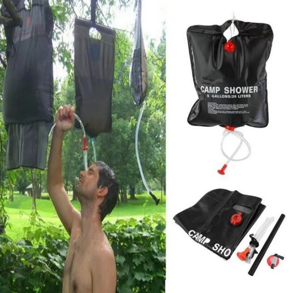 20l 5 galões de camping caminhando solar aquecido com chuveiro de chuveiro de chuveiro de chuveiro de água de pesca acampamento para piquenique para churrasqueiras de água 6p PVCZZ