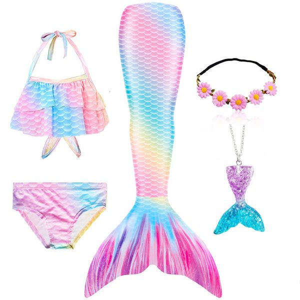 Ocasiões especiais Crianças O Little Mermaid Tails Crianças Memaid Swimsuit Bikini Bathing Suit de traje de Halloween Girll pode adicionar monofin para a piscina 230814