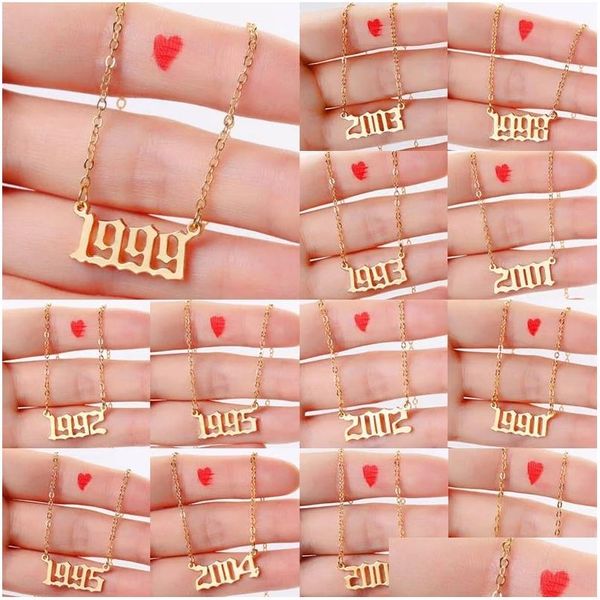 Anhänger Halsketten personalisieren Sier Gold Years Nummer für Frauen Custom Jahr 1980 1989 2000 Geburtstagsgeschenk 1980- Drop Lieferung Schmuck PE DHGQU