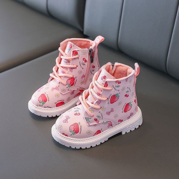 Sneakers Winter warme Kinder Boots Mädchen Herbst Kleinkind Prinzessin Schuhe wasserdichte Schnüren -up -Kinder Erdbeer Short Bottes CSH1167 230815