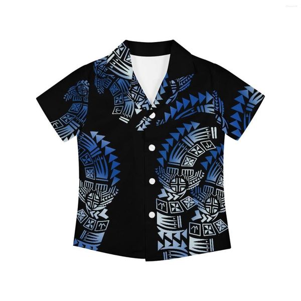 Camicie casual maschile Polinesiani Tribal Pohnpei Totem Stampe Tattoo Abbigliamento Collar Abito Formale Boys Boys Wedding Shortom Wedding Shirt per bambini